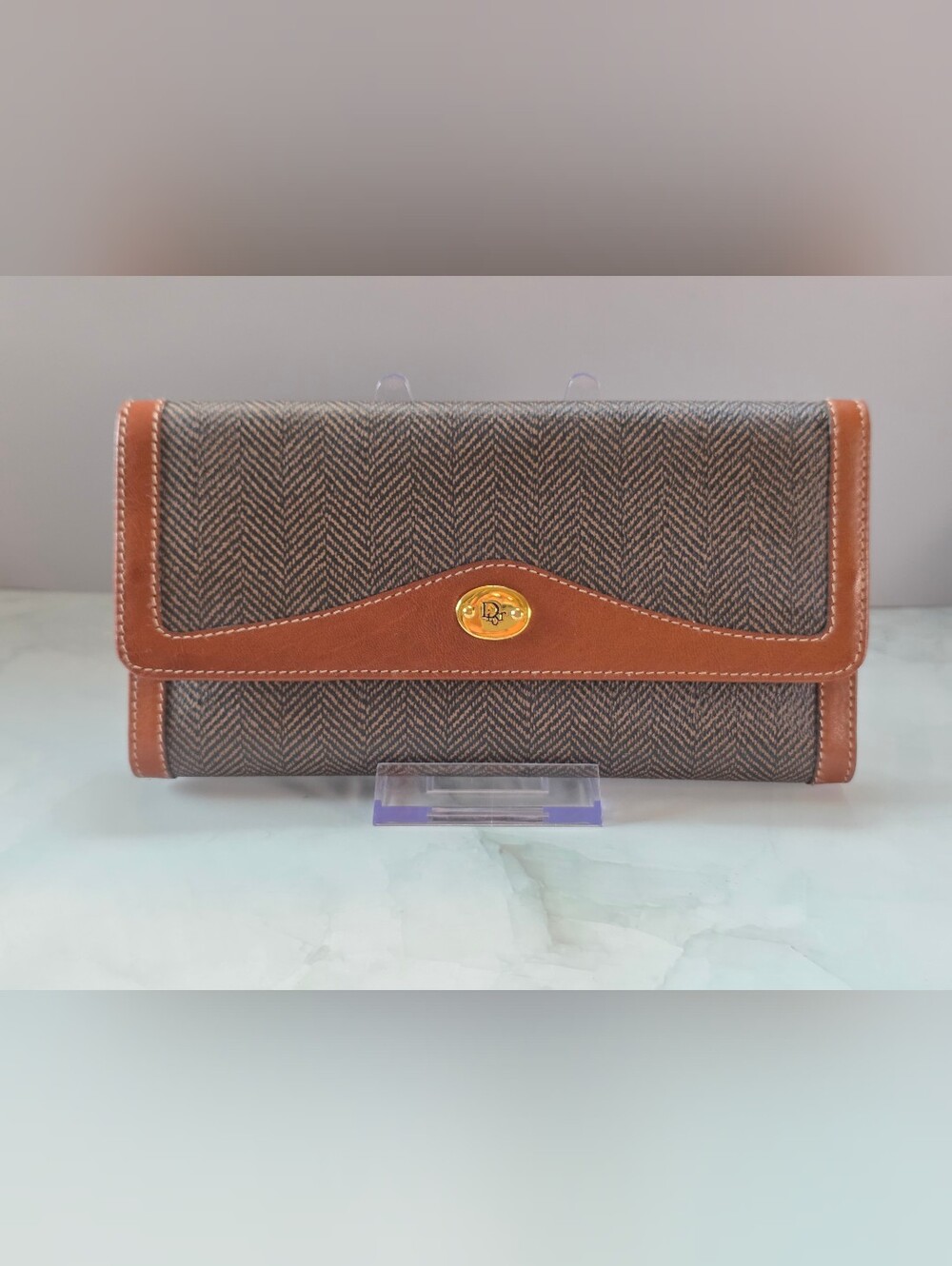 Christian Dior Vintage Trotter Herringbone Wallet & Checkbook Cover Set
